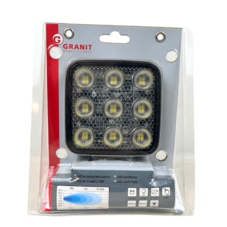 Reflektor roboczy LED marki Granit w opakowaniu widok z przodu