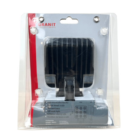 Reflektor roboczy LED marki Granit w opakowaniu widok z tyłu