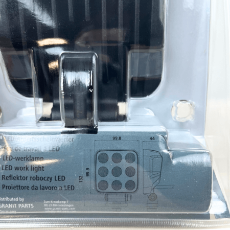 Reflektor roboczy LED marki Granit w opakowaniu widok z tyłu na specyfikację