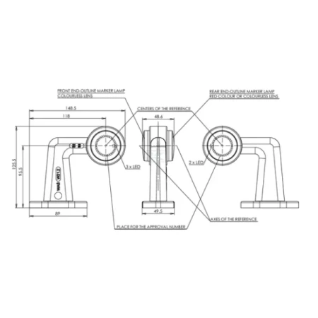 Prawa lampa obrysowa LED, 12/24V