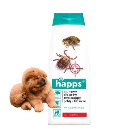 Przejdź do produktu Szampon dla psów zwalczający pchły i kleszcze HAPPS, 250ml