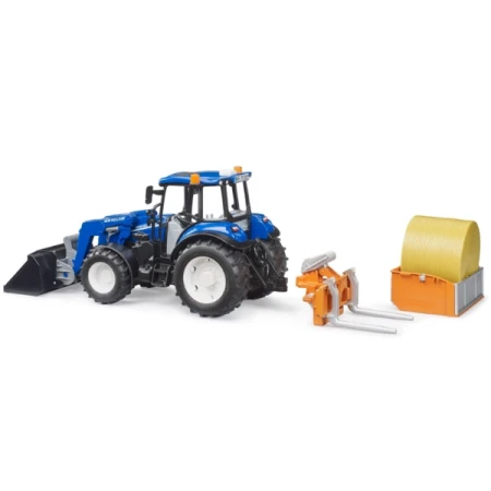 Zabawka BRUDER New Holland T5.120 z ładowaczem czołowym, wywrotką i widłami
