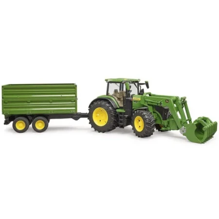 Ciągnik John Deere 7R 350 z ładowaczem czołowym i przyczepą