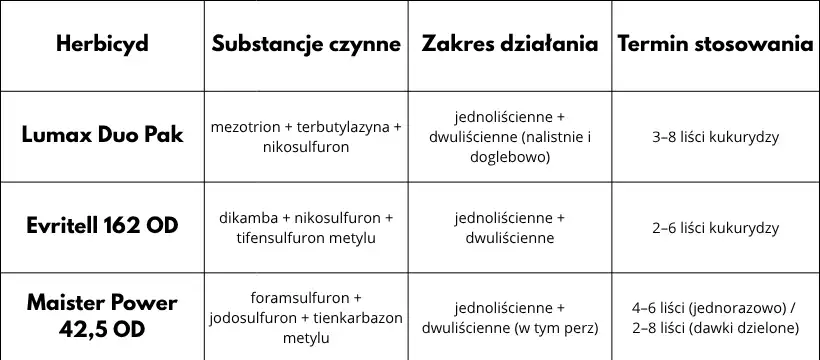 Odchwaszczanie kukurydzy - tabela porównawcza środków